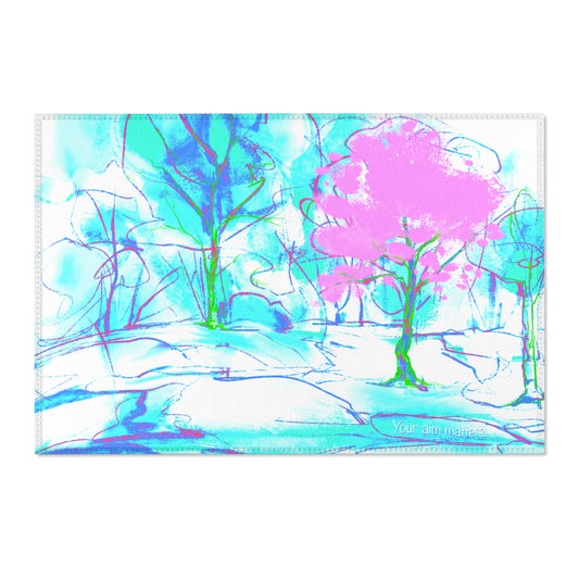 Inspirational Landscapes Indoor Rug, 'Your aim matters", Aqua and Purple