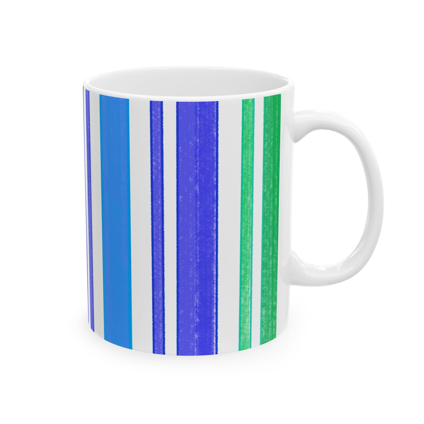 Butterfly Flutterstripe Ceramic Mug, Blues and Greens ( 2 sizes available 11oz and 15oz)