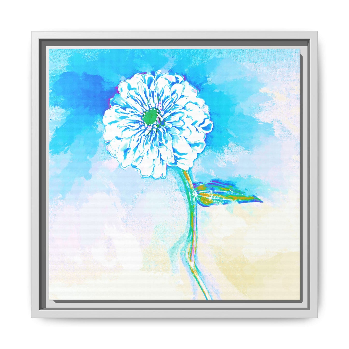 Zinnia Color Splash Matte Canvas Blue Aqua Framed