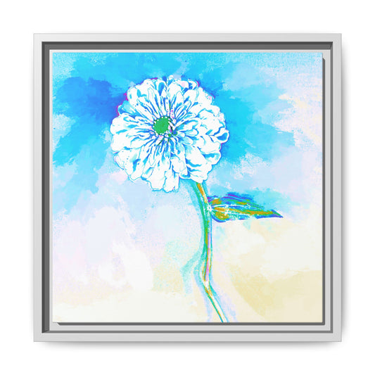 Zinnia Color Splash Matte Canvas Blue Aqua Framed