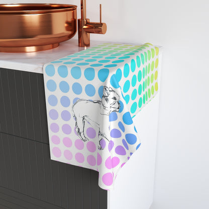 Dogi Fun Hand Towel, French Bulldog with Multi-Color Polka Dots