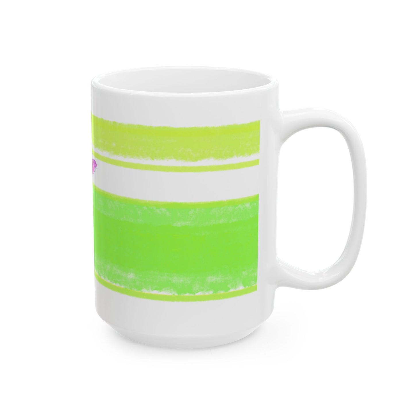 Mega Stripe Dogi Butterfly Flutter Ceramic Mug, (11oz, 15oz) Yellow Green Bulldog