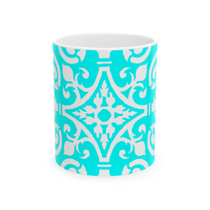 Scrollwork Ceramic Mug Aqua