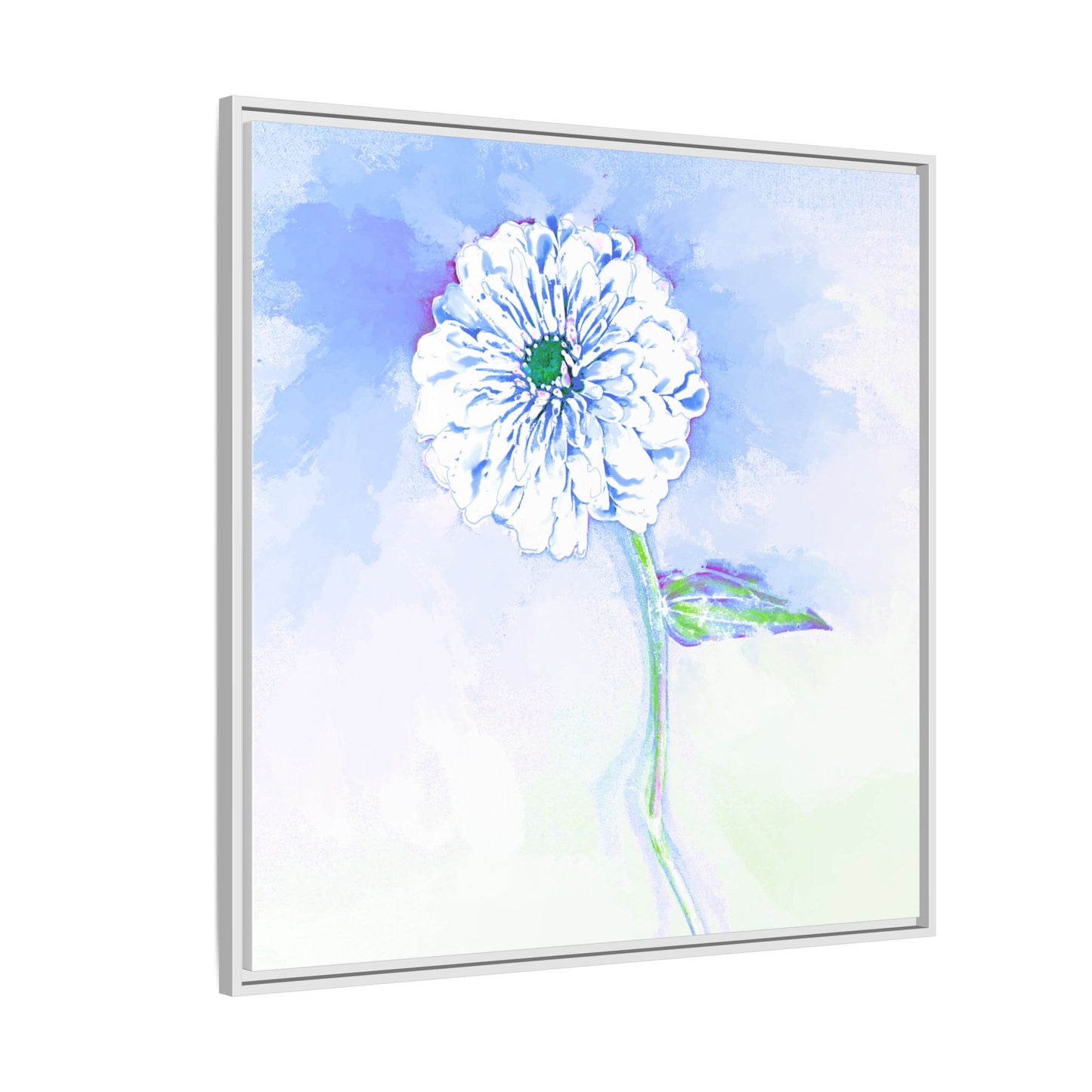 Zinnia Color Splash Matte Canvas Soft Blue Framed