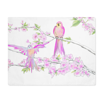 Blossoms & Birds In Pink Placemat, 1pc (18" × 14"), Cotton, Creamy White Background, #8 Left Side of Table