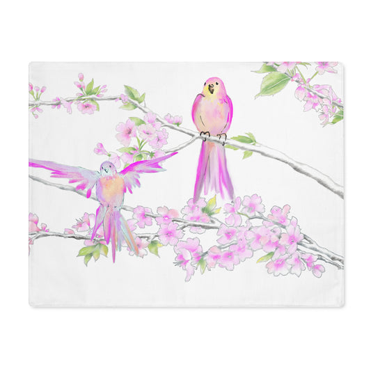 Blossoms & Birds In Pink Placemat, 1pc (18" × 14"), Cotton, Creamy White Background, #8 Left Side of Table