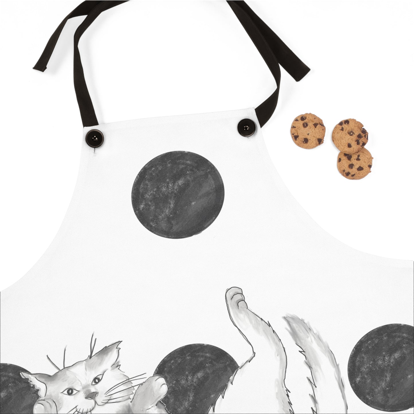 Kitty Fun, Apron, Black Polka Dots