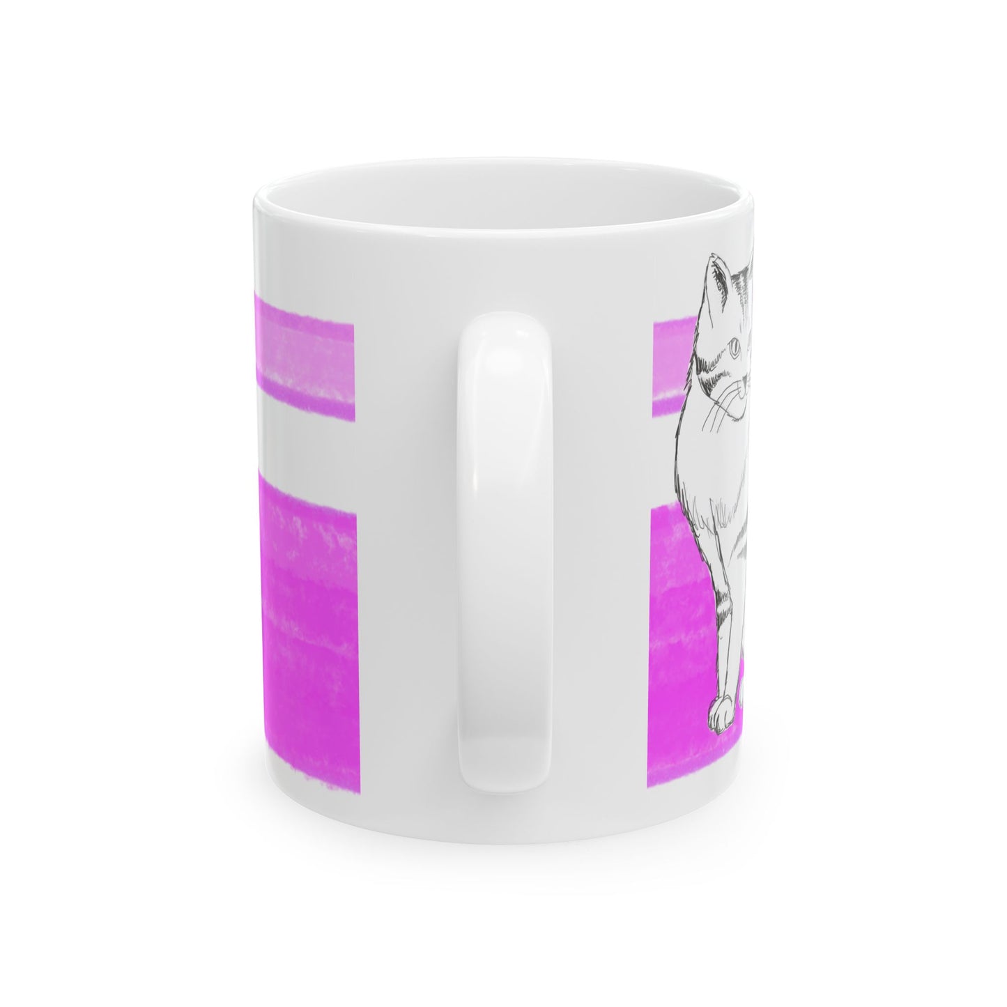 Mega Stripe Kitty Butterfly Flutter Ceramic Mug Purplish Pink