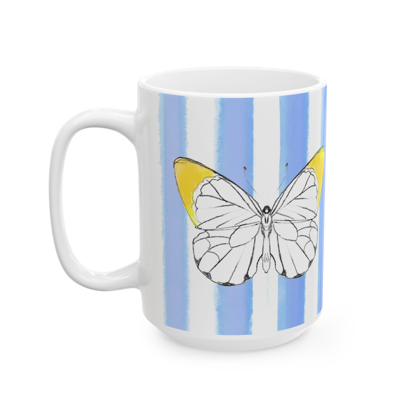 Butterfly Chroma Ceramic Mug in Yellow with Periwinkle Blue Stripes