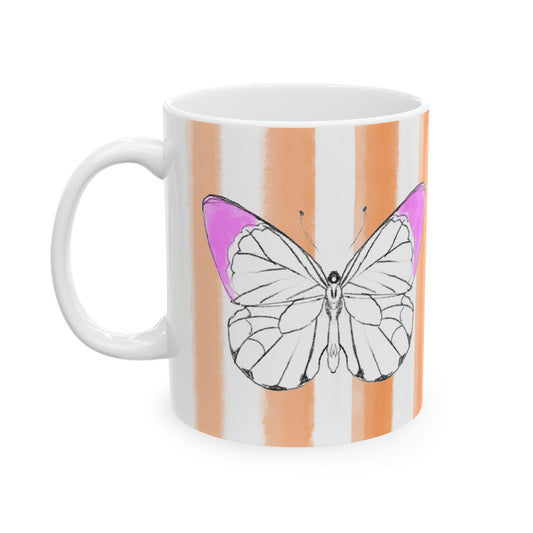 Butterfly Chroma Ceramic Mug in Lavender with Orange Stripes, 11oz