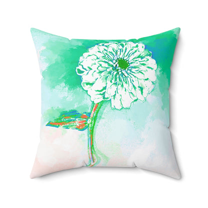 Zinnia Color Splash Spun Polyester Square Pillow,  Aqua, Blue Green