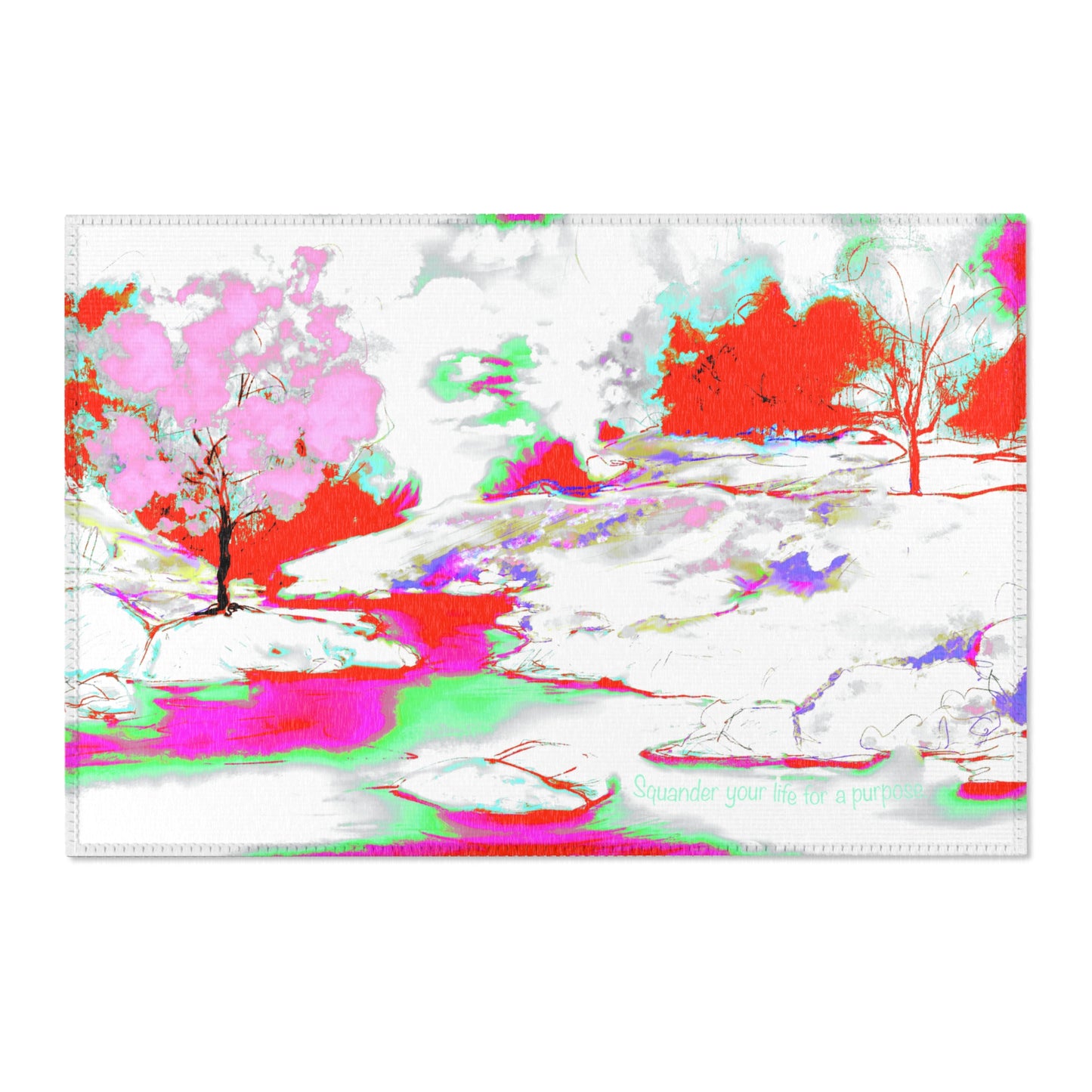 Inspirational Landscapes "Squander your life for a purpose" Indoor Rug in Red and Pink