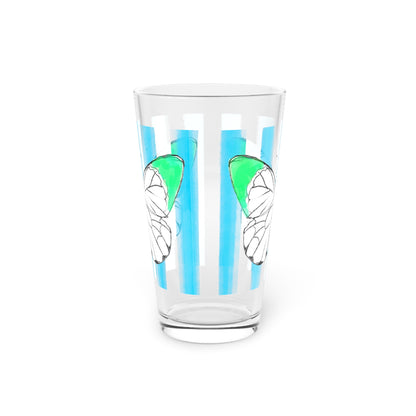 Butterfly Chroma Pint Glass in Green with Bright Blue Stripes, 16oz