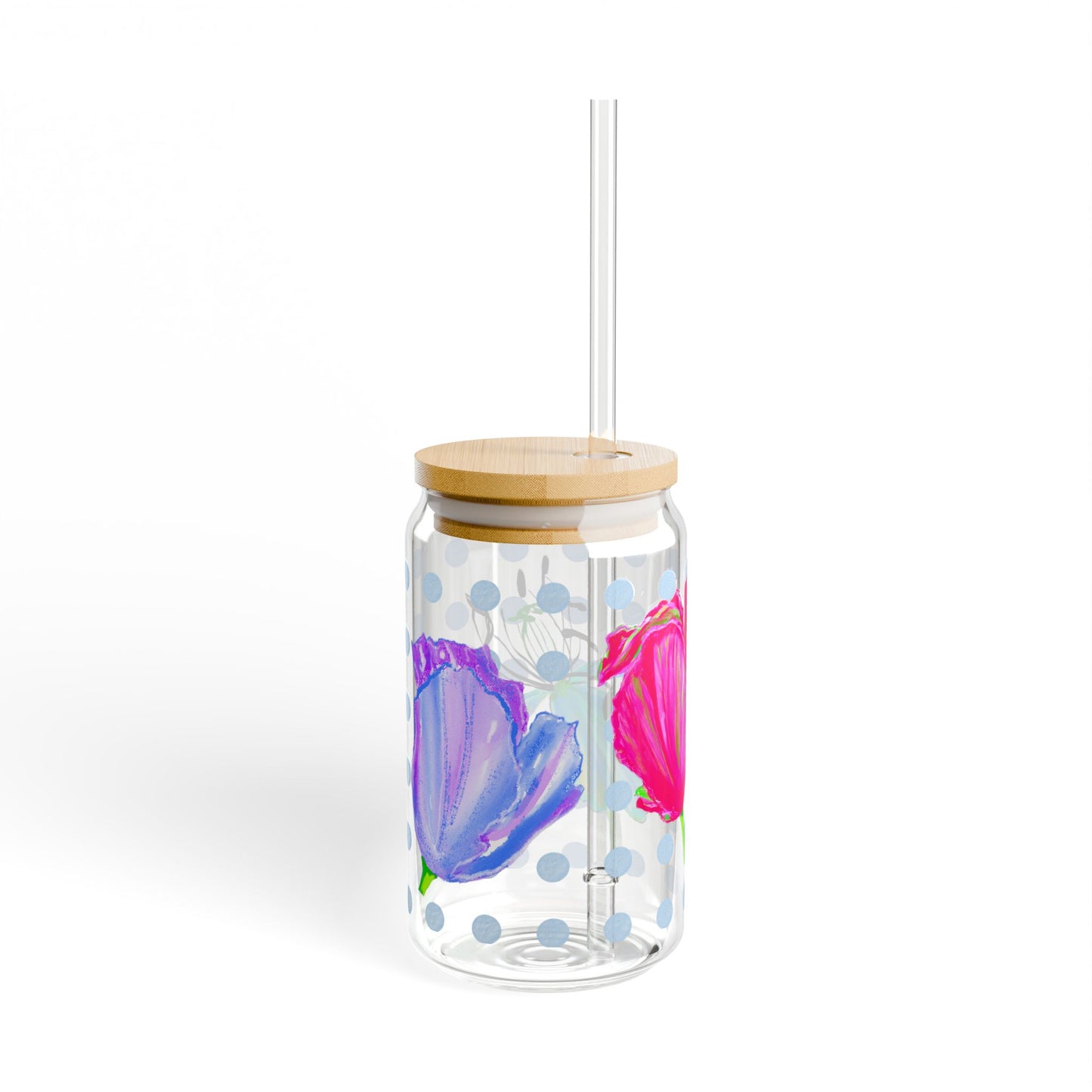 Vibrant Tulips Sipper Glass, 16oz, Raspberry, Aqua . Purple