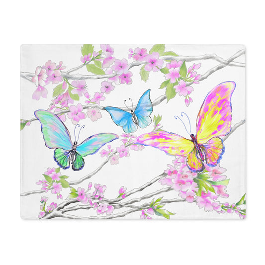 Butterfly Blossom Whirl Cotton Placemat, 1pc Yellow , Background Creamier White,#3