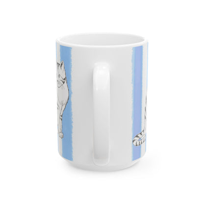 Kitty Fun Mug with Periwinkle Blue Stripes
