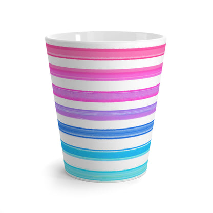 Watercolor Stripes Horizontal Latte Mug, Pink, Blue. Aqua