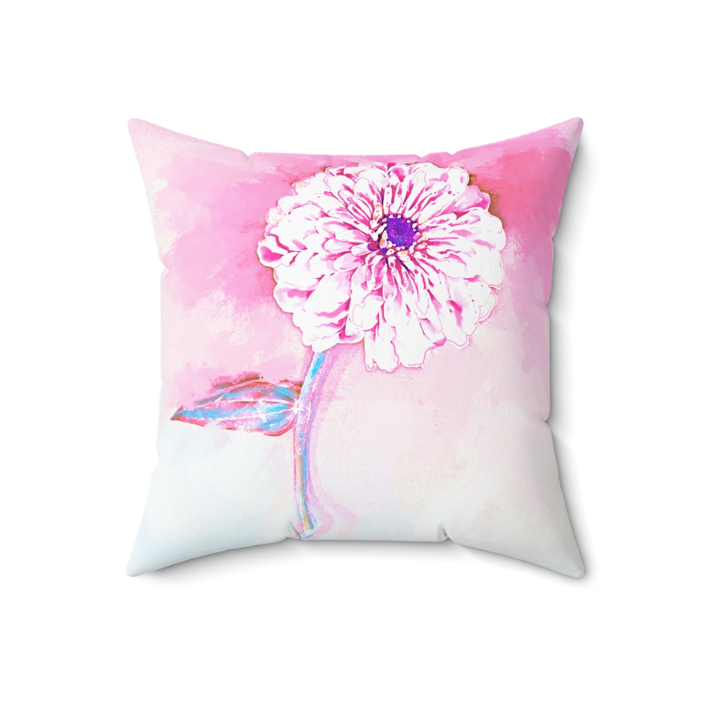 Zinnia Color Splash Spun Polyester Square Pillow, Raspberry, Pink