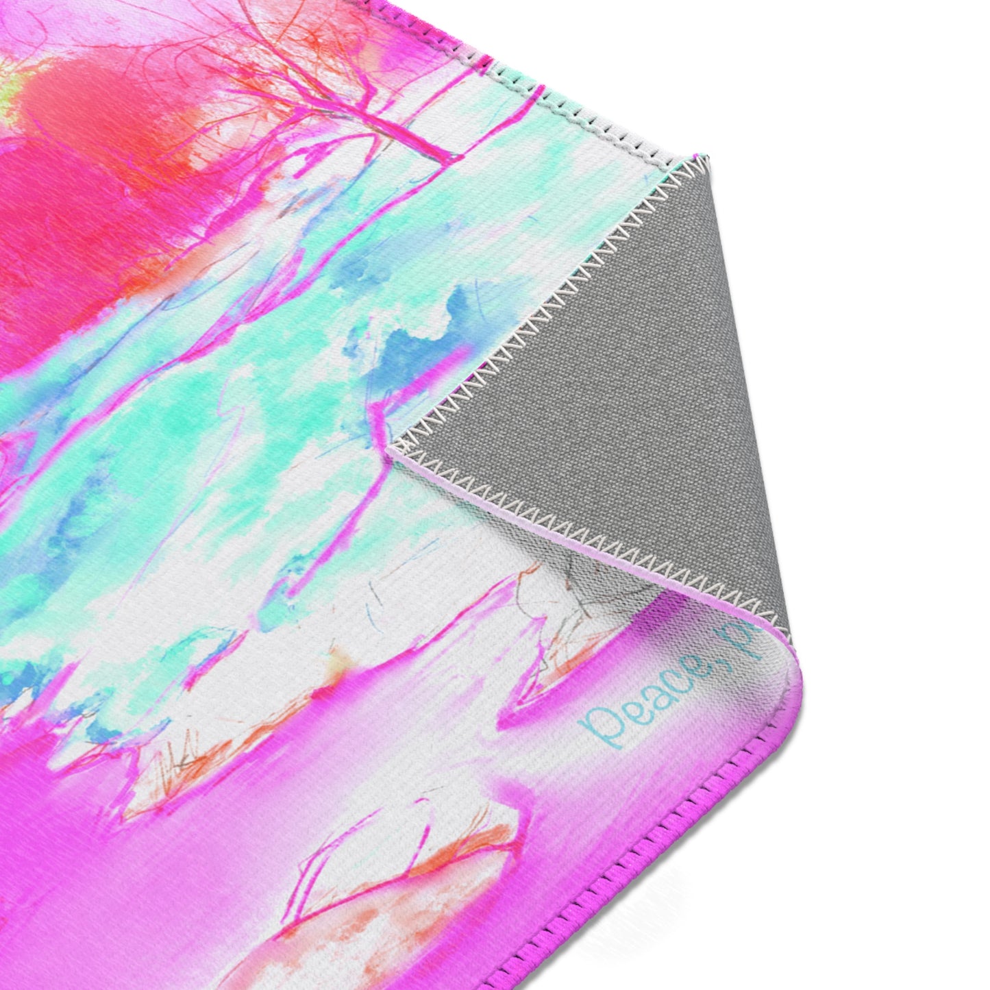 Inspirational Landscapes Indoor Area Rug "Peace perfect peace", Raspberry, Aqua, and Pink