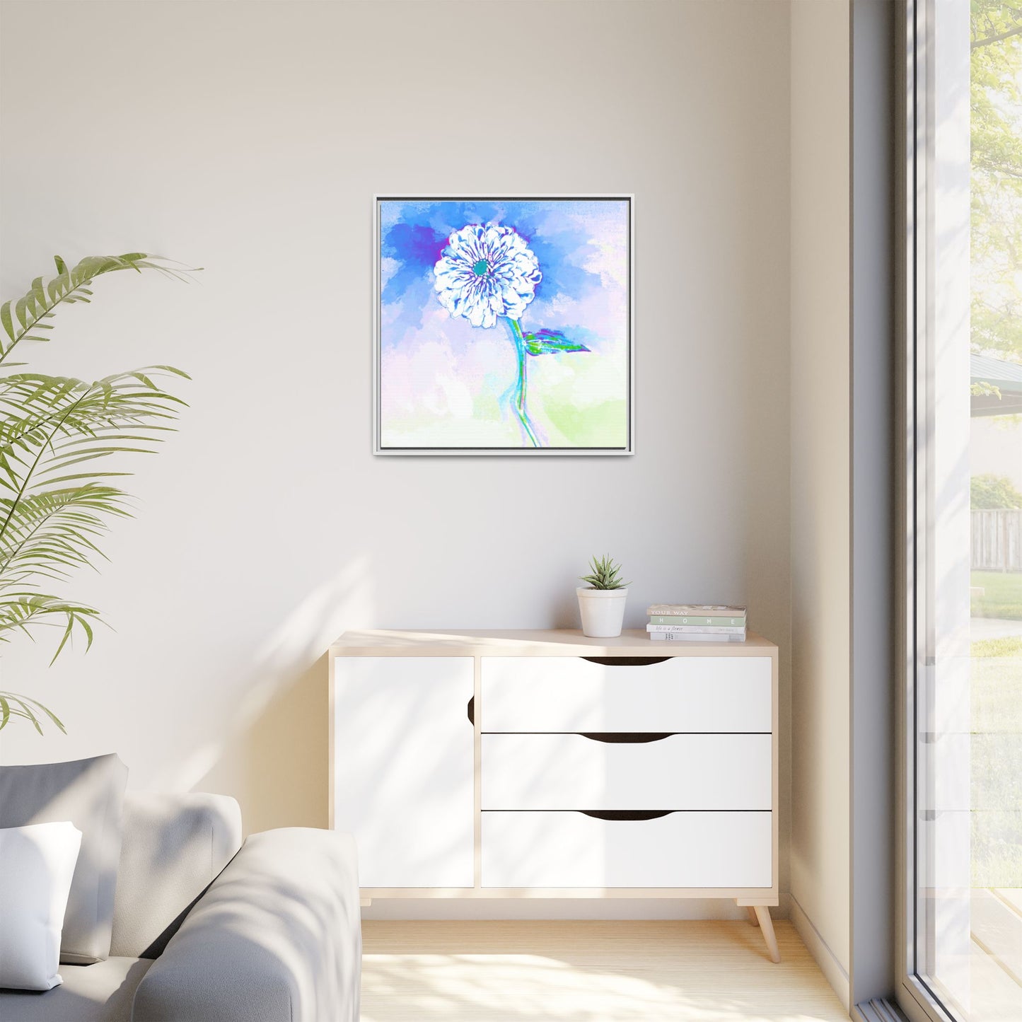 Zinnia Color Splash Matte Canvas Ultramarine Framed