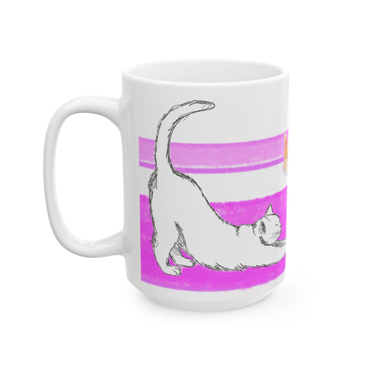 Mega Stripe Kitty Butterfly Flutter Ceramic Mug Purplish Pink