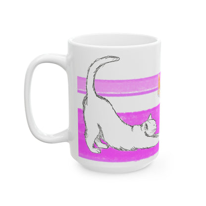 Mega Stripe Kitty Butterfly Flutter Ceramic Mug Purplish Pink