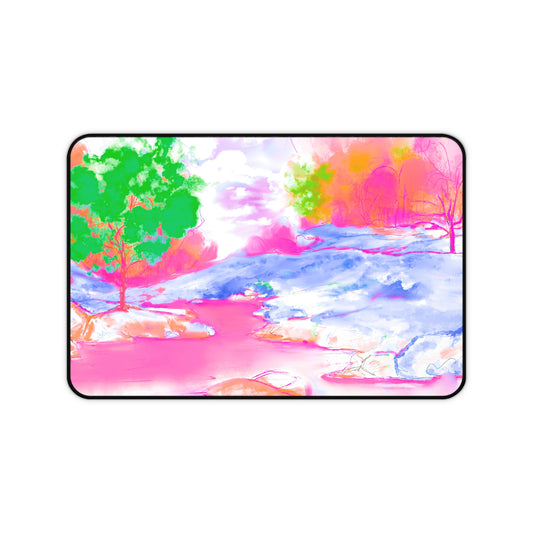 Joyful Landscapes Desk Mat, Pink, Green , Periwinkle