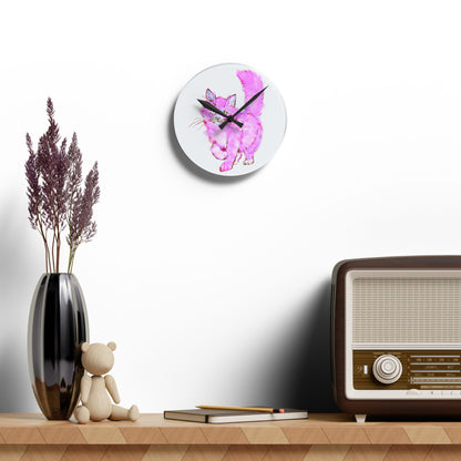 Colorful Cats & Dogs  Wall Clock in Pink