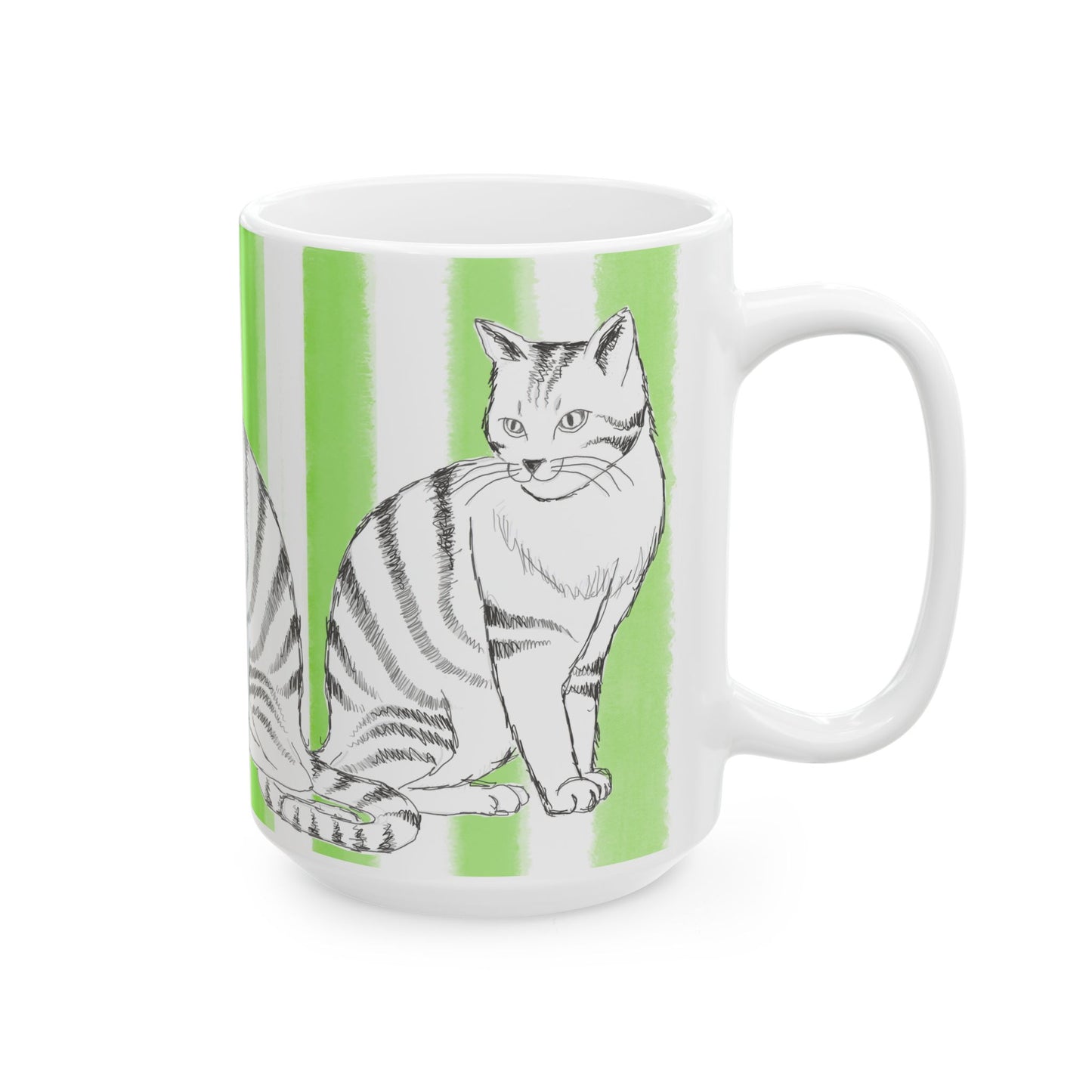 Kitty Fun Mug with Light Green Stripes