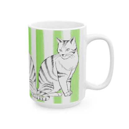 Kitty Fun Mug with Light Green Stripes