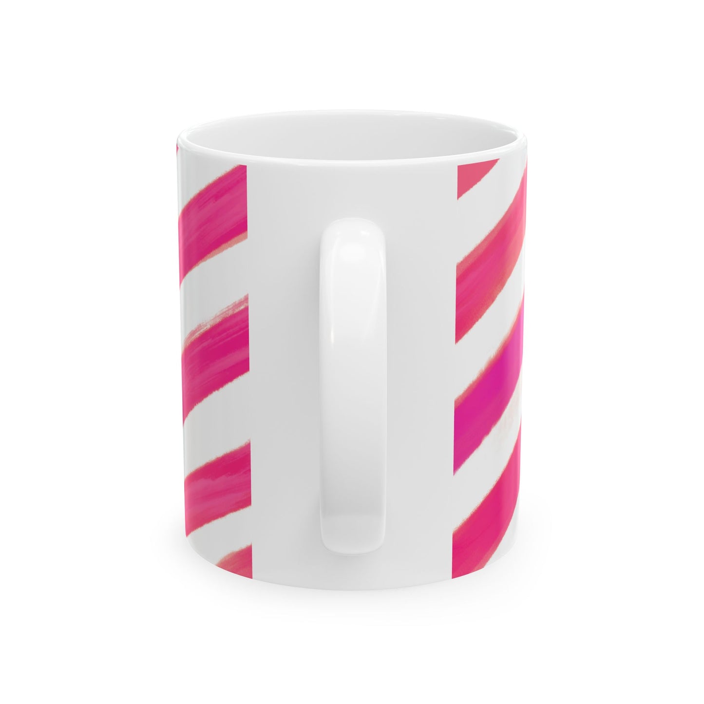 Diagonal Stripe Ceramic Mug in Raspberry, 11oz