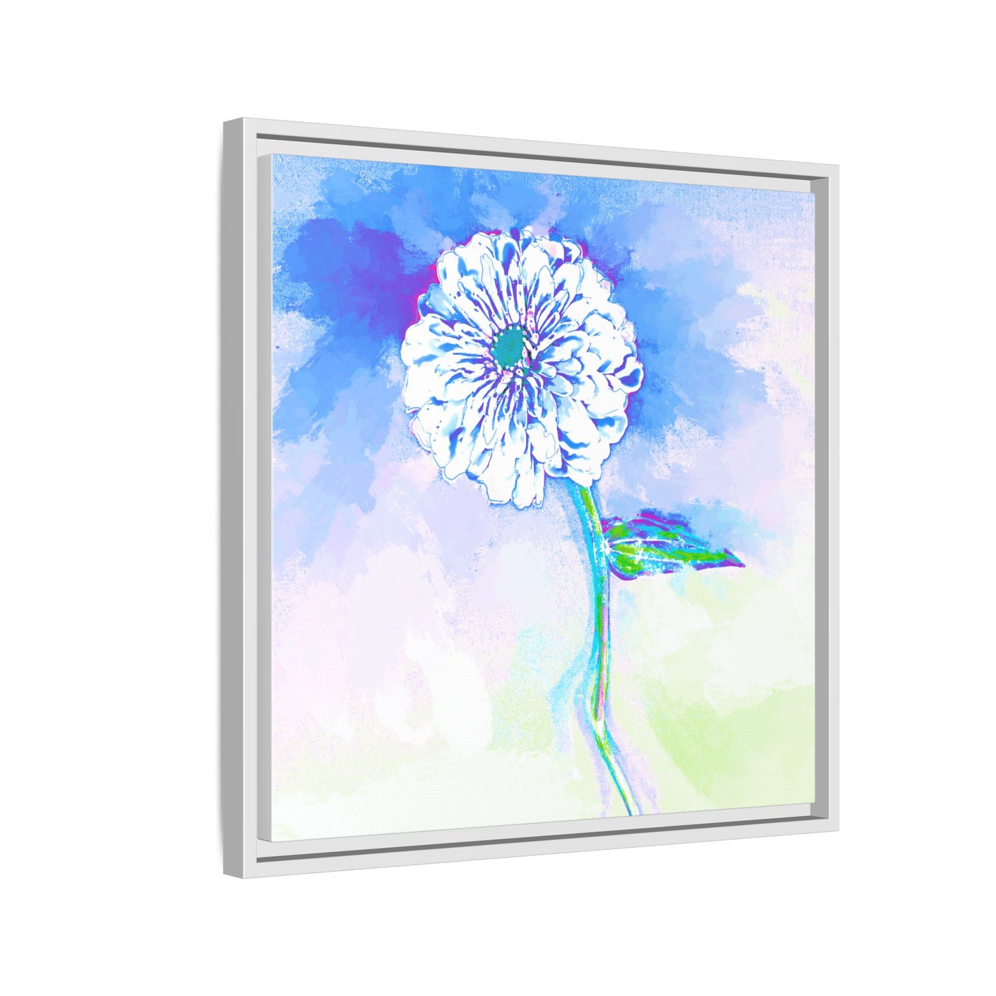 Zinnia Color Splash Matte Canvas Ultramarine Framed