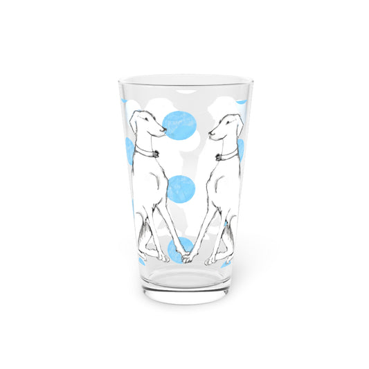Dogi Fun and Polka Dots Pint Glass in Blue, 16oz (Dalmatian)