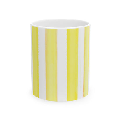 Watercolor Stripe Ceramic Mug in Yellow, 11oz