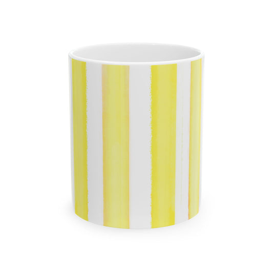 Watercolor Stripe Ceramic Mug in Yellow, 11oz