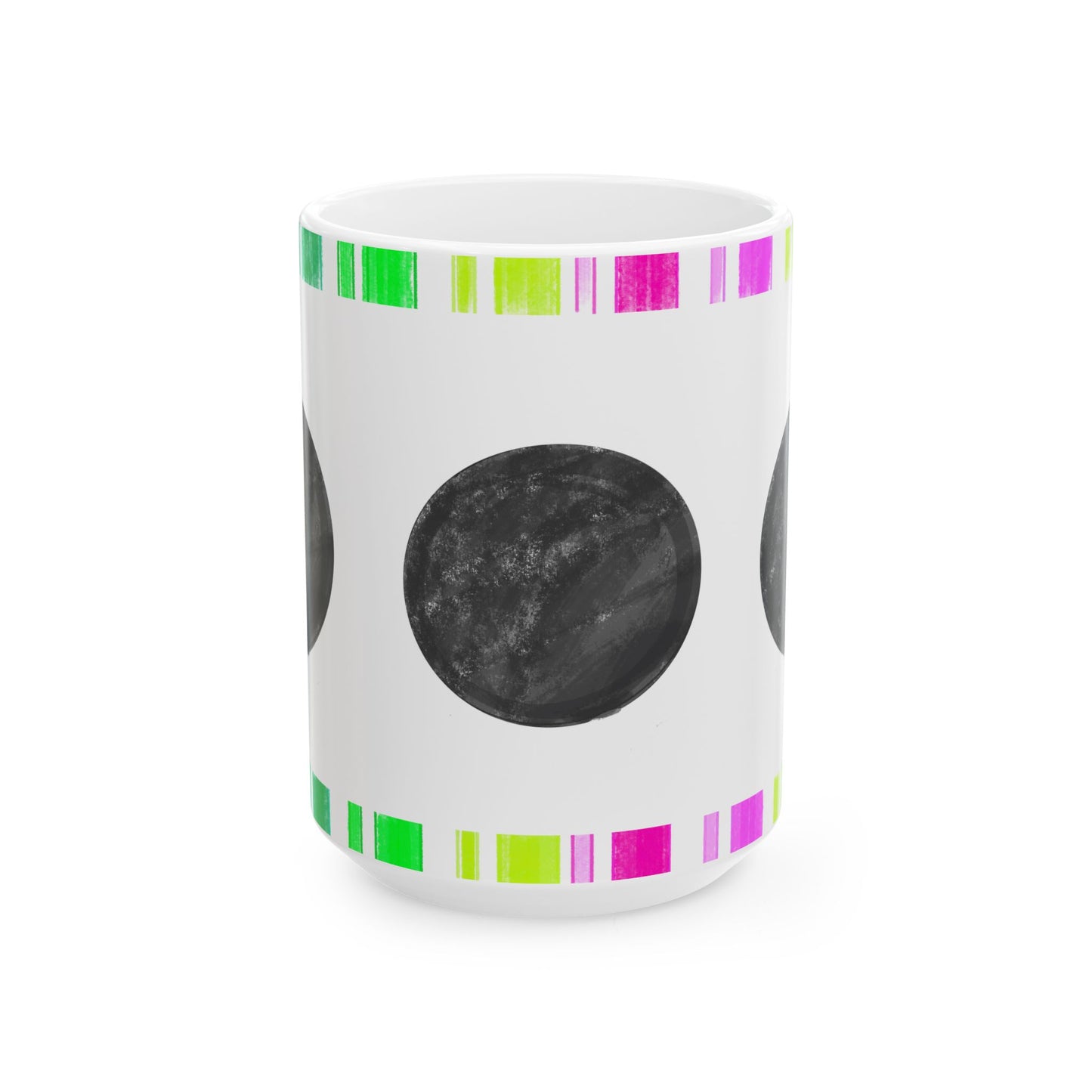 Mega Dot & Stripes Black Ceramic Mug, (11oz, 15oz)