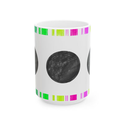 Mega Dot & Stripes Black Ceramic Mug, (11oz, 15oz)