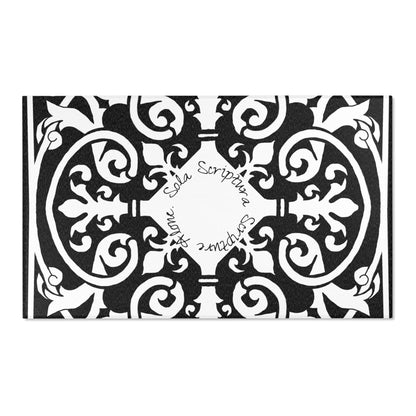 Scrollwork Indoor/Outdoor Rug Black "Sola Scriptura..."