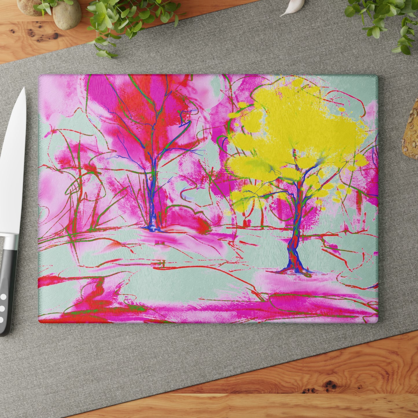 Glass Cutting Board Watercolor Landscape