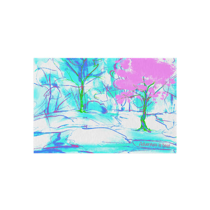 Inspirational Landscapes Indoor/Outdoor Area Rug, "Adventure Is Best", Blue, Aqua, and Lilac