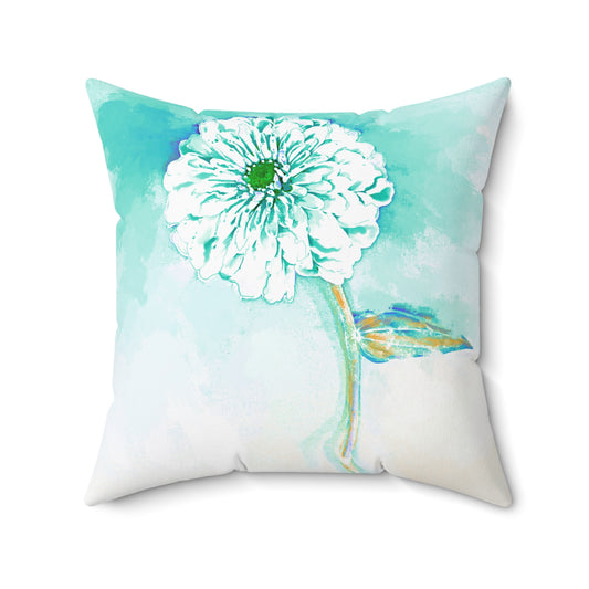 Zinnia Color Splash Spun Polyester Square Pillow,  Aqua, Blue Green