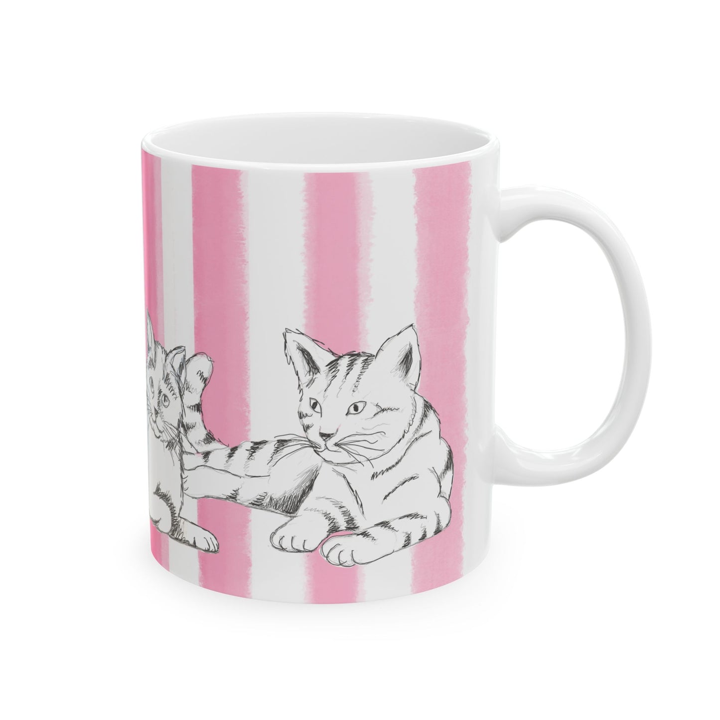 Mugs Kitty Fun with Pink Stripes
