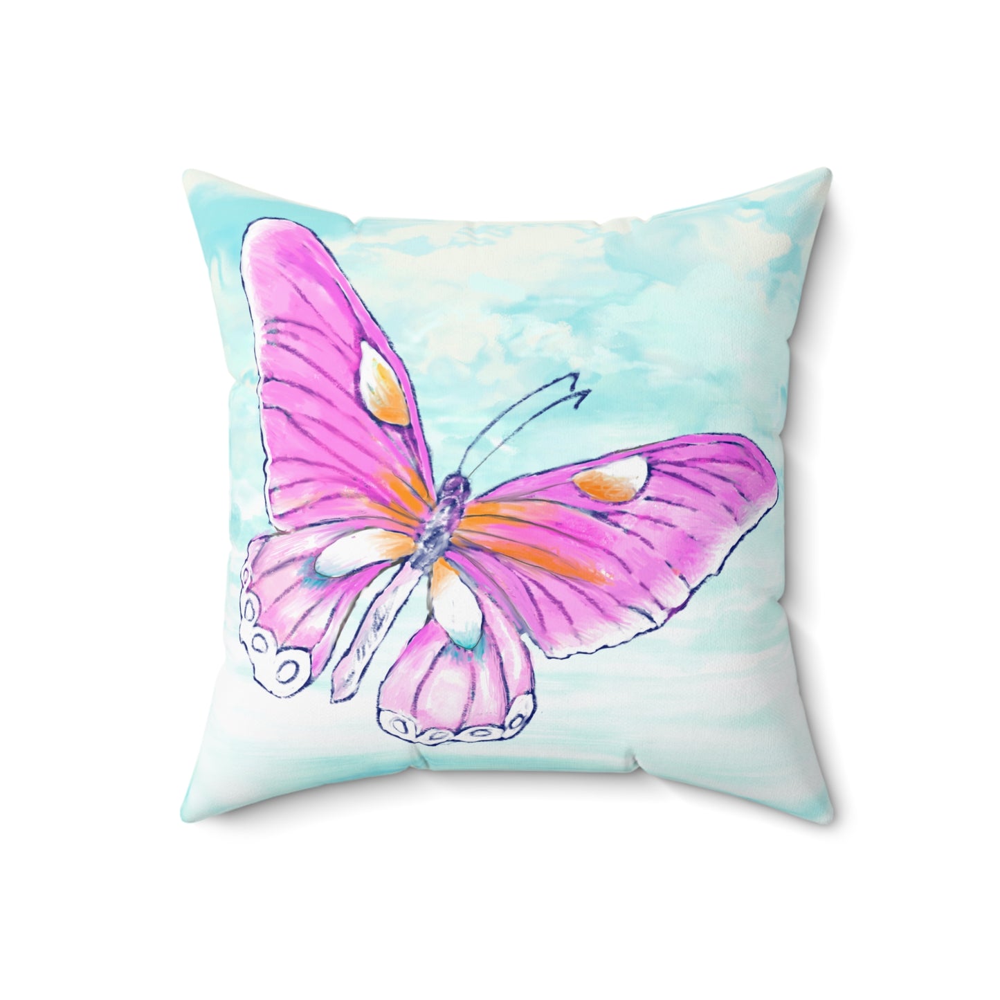 Square Pillow Butterfly Flutter Right Facing Pink