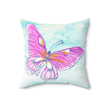 Square Pillow Butterfly Flutter Right Facing Pink