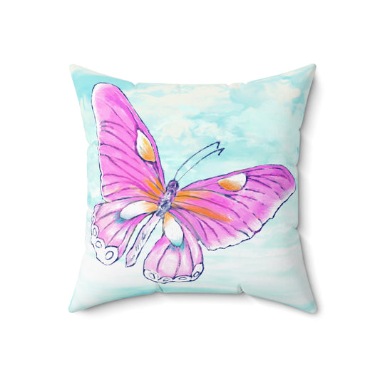 Square Pillow Butterfly Flutter Right Facing Pink