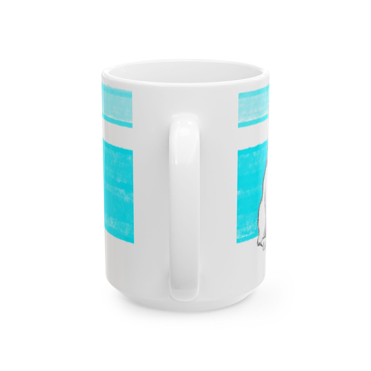 Mega Stripe Kitty Butterfly Flutter Ceramic Mug Aqua