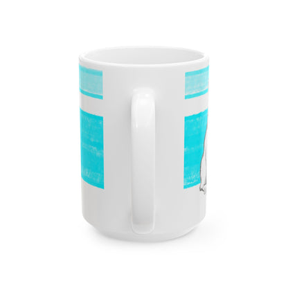 Mega Stripe Kitty Butterfly Flutter Ceramic Mug Aqua
