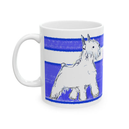 Mega Stripe Dogi Butterfly Flutter Ceramic Mug, (11oz,), Ultramarine Schnauzer