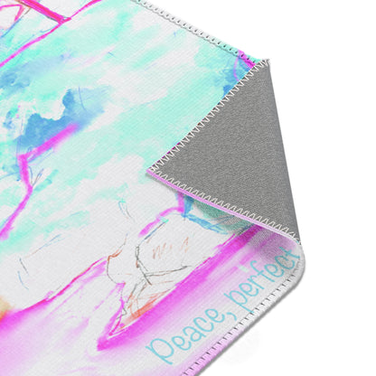 Inspirational Landscapes Indoor Area Rug "Peace perfect peace", Raspberry, Aqua, and Pink