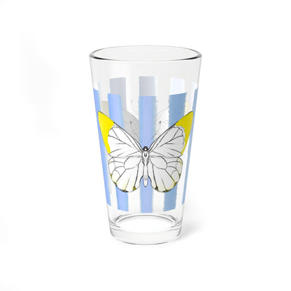 Pint Glass, 16oz Watercolor Stripes & Butterflies
